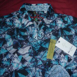 ROBERT GRAHAM Blue Abstract Geo Pattern Long sleeve Size M New w/ TAGS